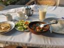 Parotta, salad, vegetable stew, appam